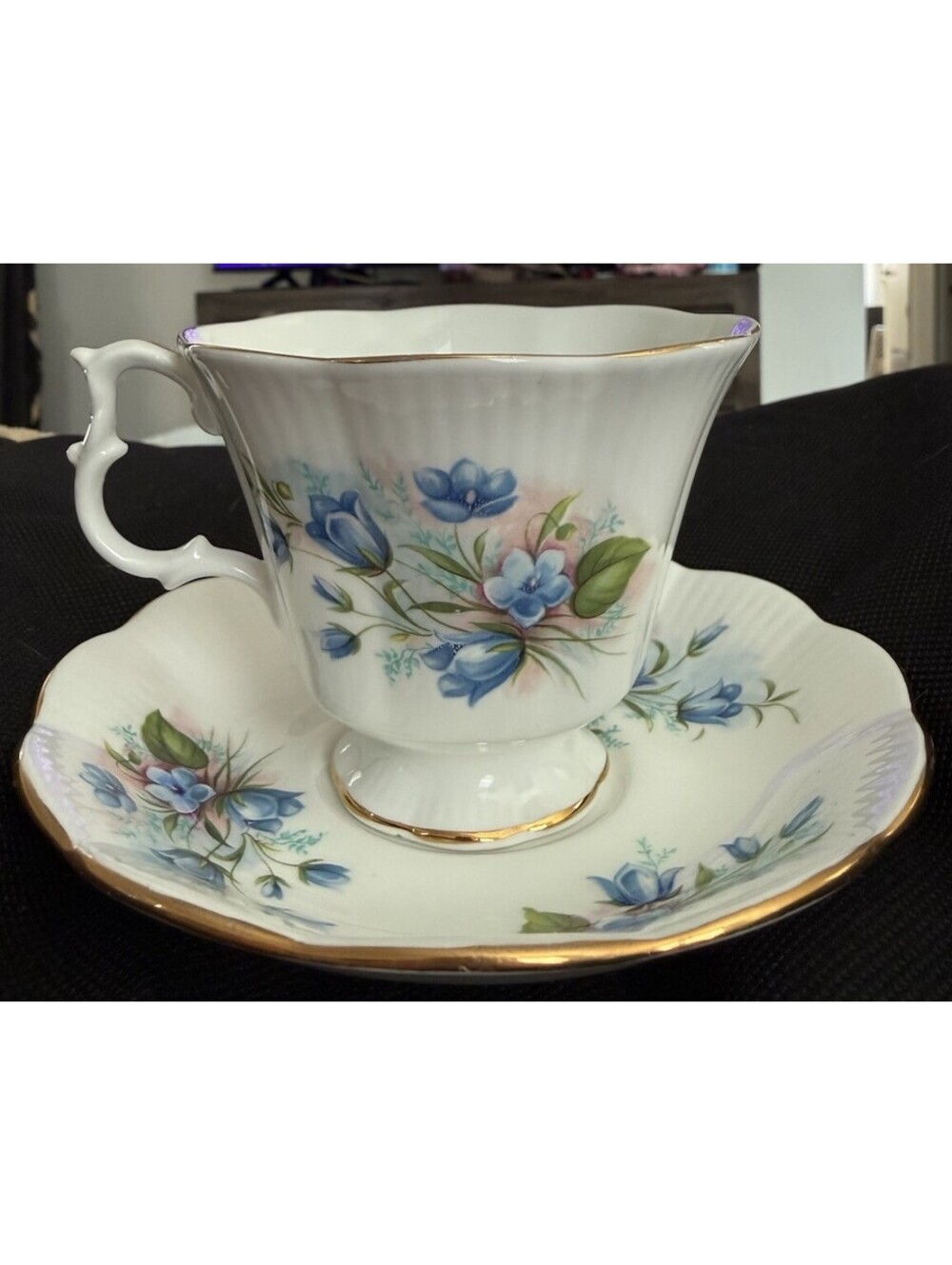 Vintage Tea Cup & Saucer Royal Albert Fine Bone China England Blue Flowers 1940
